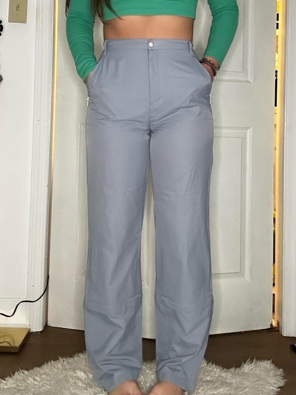 Y2k Women's Straight-Leg Light Gray Pants